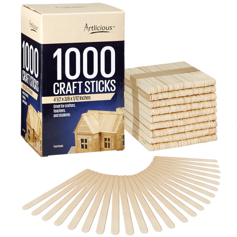 Artlicious 1000 Pcs Wooden Craft Sticks - Food Grade Popsicle Sticks for Crafts & Ice Cream Sticks - Wooden Sticks for Crafts - Wood Craft Sticks - Popsicle Sticks Bulk (Natural, 4.5" x 3/8") - Image 1